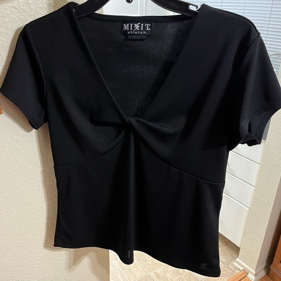 MIXIT Stretch Women’s Short Sleeve Black Top. Bunched In Chest Design. Size M - Picture 1 of 6